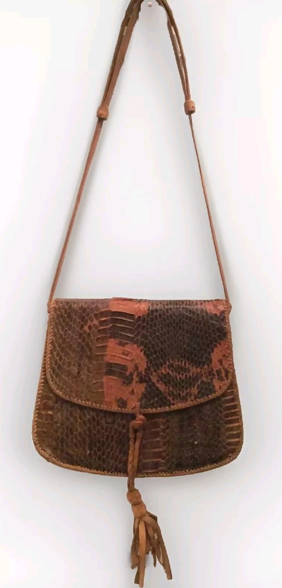 RARE Genuine Snakeskin & Leather Shoulder Bag Large Handmade