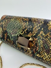 Inge Christopher Reptile Print Leather Swarovski Crystal Evening Clutch