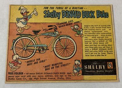 1950 Shelby DONALD DUCK bicycle cartoon ad
