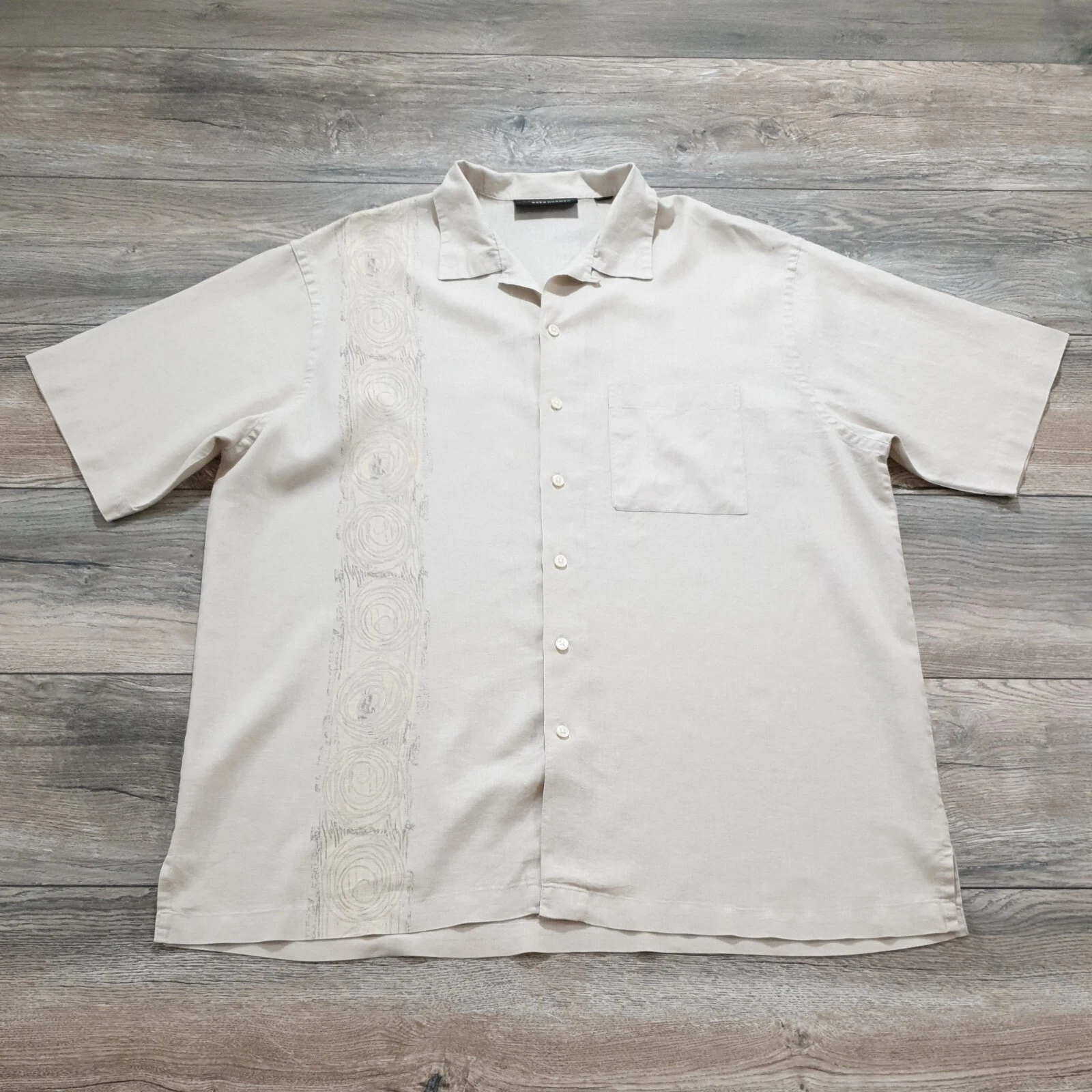 Greg Norman Short Sleeve Shirt (Check Measure) Linen Blend Soft Casual SPOT