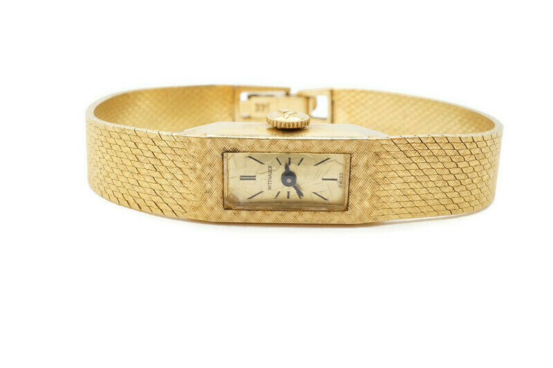 Vintage Wittnauer 14k Yellow Gold Watch Womens 17 Jewel Textured Band 6