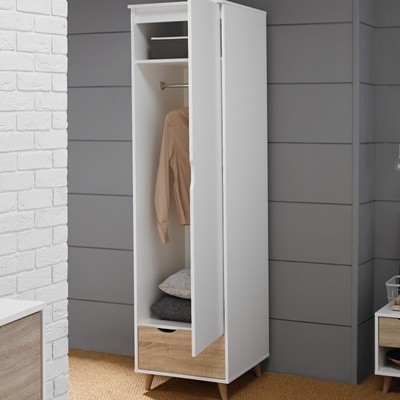 Nordic Single Wardrobe 1 Door Slim Robe White Oak Bedroom