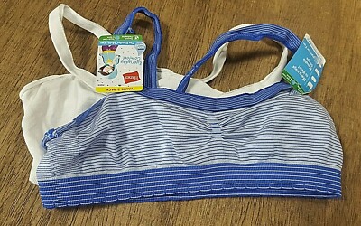 Hanes Girls 2pk Bandini Bra Size L Everyday Multi Way White, Blue Stripe