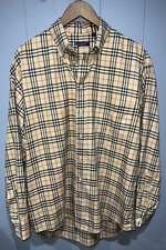Burberry Check Cotton Poplin Plaid Long Sleeve Beige Shirt Men's Size Large