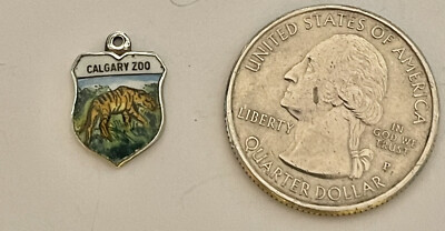 Vintage Calgary Zoo Tiger  Shield Charm Reu Germany Silver Plate