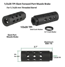 1/2x28 Slant Forward Blow Compensator Muzzle Brake For 5.7x28 mm Threaded Barrel