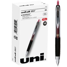 Uniball Signo 207 Gel Pen 12 Pack, 0.5mm Micro Pens, Gel Ink Pens School Red