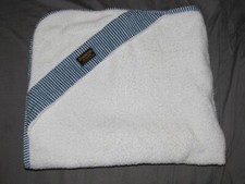 Vintage Oshkosh B'Gosh White Terry Hood Hooded Baby Bath Towel Denim Jean Trim