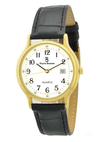 PIERRE BONNET Orologio polso uomo COLLECTION 4282DA pelle nero slim data  dorato | eBay