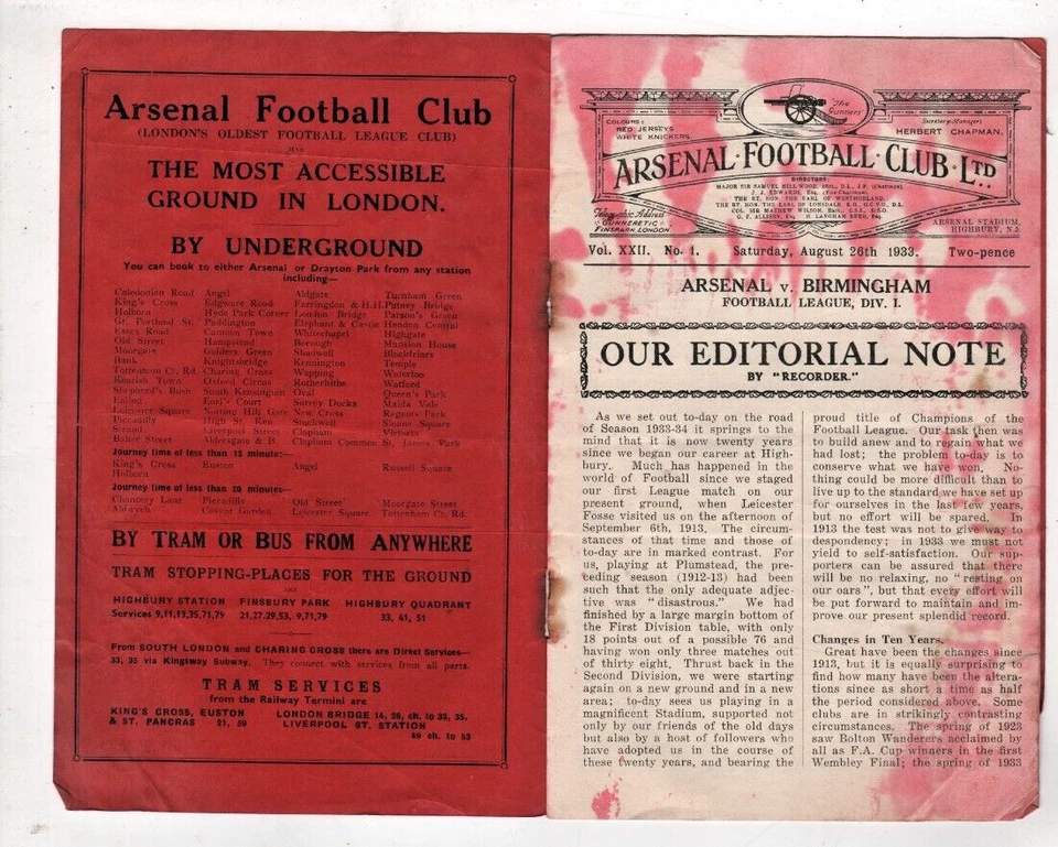 1933 Arsenal v Birmingham Division 1 Football League Programme - Image 2 of 2