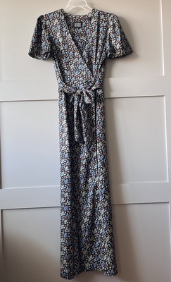 Scotch & Soda Floral Wrap Around Maxi Dress Women Sz XS Black Cottagecore V-Neck
