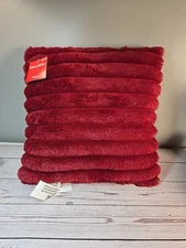 Merrybrite Plush Red Ribbed Toss Pillow Holiday Soft Cozy Faux Fur