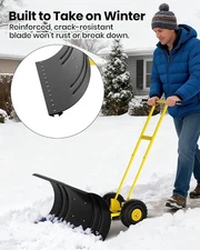 Extra-Large Snow Pusher Shovel With 5 Adjustable Blade Positions Anti-Skid Wheel