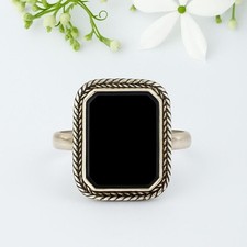 Handmade Black Onyx Gemstone Ring 925 Sterling Silver Statement Lovely Ring K104