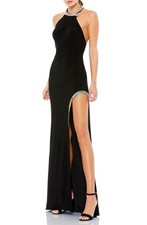 Ieena Mac Duggal 26533 Crystal Halter Jersey Gown SZ 2 Black ($358)