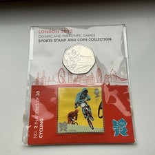 London 2012 Olympic Games 1st Class Stamp and 50p Coin Set SEALED No2 Cycling