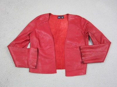 Vintage GAP Leather Jacket Womens Large Red Genuine Soft Suede Open Front