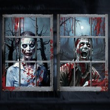 2-Pack Halloween Decorations Window Decor, Zombie Couple 32 x 47 Black Red