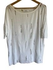Bailey/44 White Distressed T-Shirt Medium Made in USA