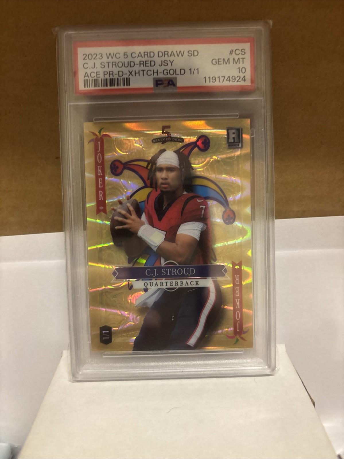 CJ Stroud Wild Card 5 Card Draw Stacked Deck Ace Promo #CS Red Jersey-Diamond-Kaleidoscope Foil-Red