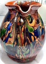 FRENCH ANTIQUE POTTERY RARE CONFIT JASPE SAVOIE ALP WINE EARTHENWARE PITCHER