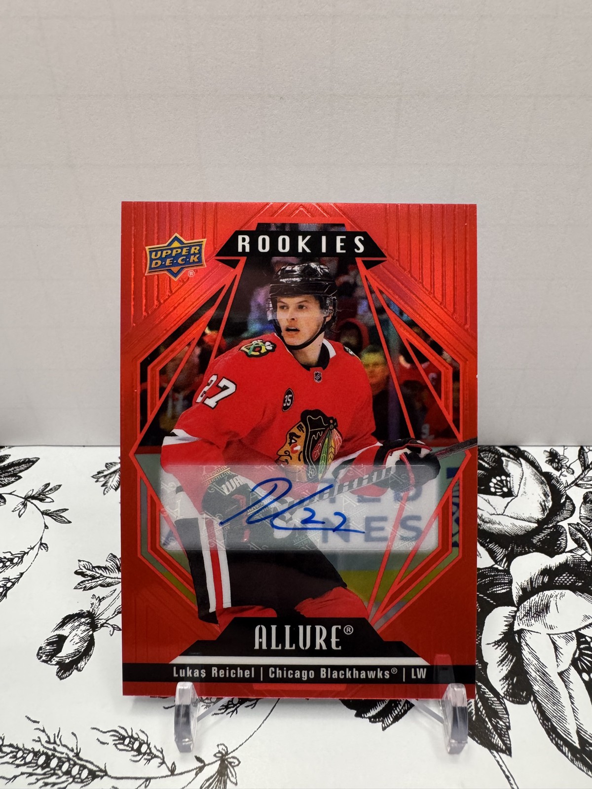 2022-23 Upper Deck Allure - Rookies Lukas Reichel #127 Red Rainbow Autographs 