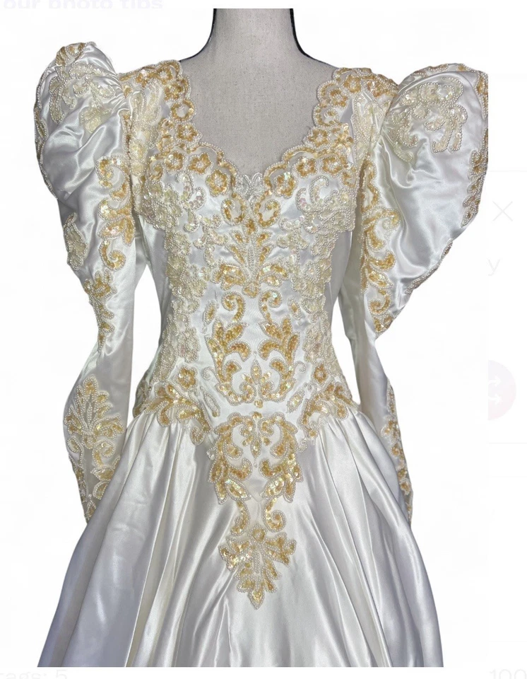 Demetrios 80’s Bridal Dress Size 14 - Image 3 of 4