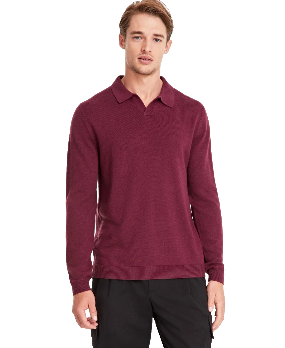 Alfani Men's Long Sleeve Johnny Collar Merino Sweater Berry Violet SMALL