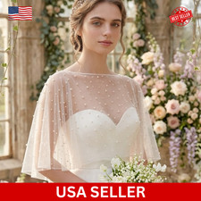 Pearl Bridal Shawl Wrap Sheer Tulle Wedding Cape Evening Dress Cover Up