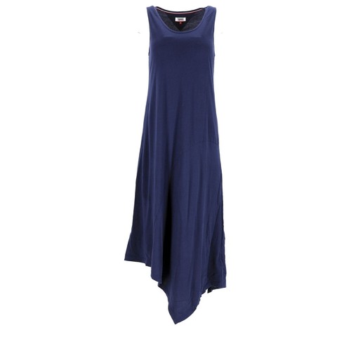 Tommy Hilfiger Damen Freizeit Maxikleid dunkelblau Baumwolle ärmellos Pullover S