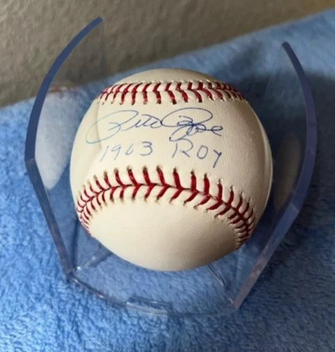 PETE ROSE MLB Reds Phillies Signed Autographed Baseball Inscribed 1963 ROY JSA