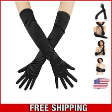 Black Satin Elbow-Length Opera Gloves for Formal Evenings and Weddings
