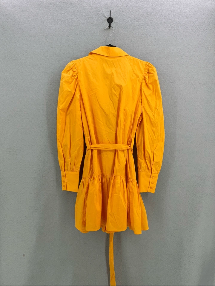 Mini Vestido Mediano Walter Baker Para Mujer Naranja Tara Cinturón Algodón Recogido Popelina Foto 4 de 4