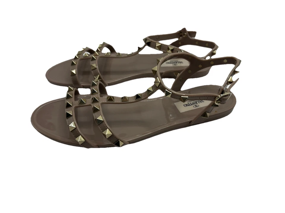 Valentino Garavani Women's Beige Rockstud Flat Rubber Sandals SZ9 - Image 3 of 4