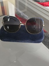 Gucci Women's Square Sunglasses Gold Metal Frame Black Tinted Lenses Full Rim