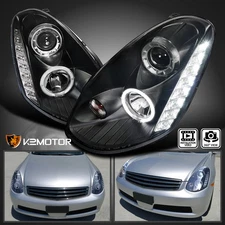 Black Fits 2005-2006 Infiniti G35 4Dr LED Halo Projector Headlights Left+Right