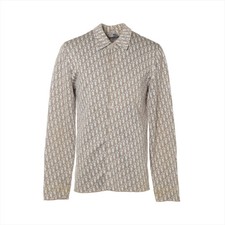 Dior Oblique Cotton Shirt S Men's Beige x white 023M550AT099 Knit overshirt