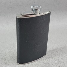 Vintage 8oz Hip Flask Black Chrome Made in England