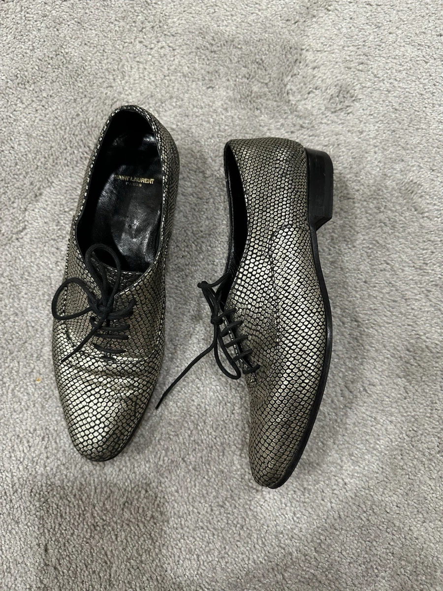 Saint Laurent Gold Textured Lace-Up Derbys 31349712_60761029_1000.jpg main image 2
