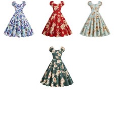 Europe America Women's style printing Waist retraction flower Retro grace Dress