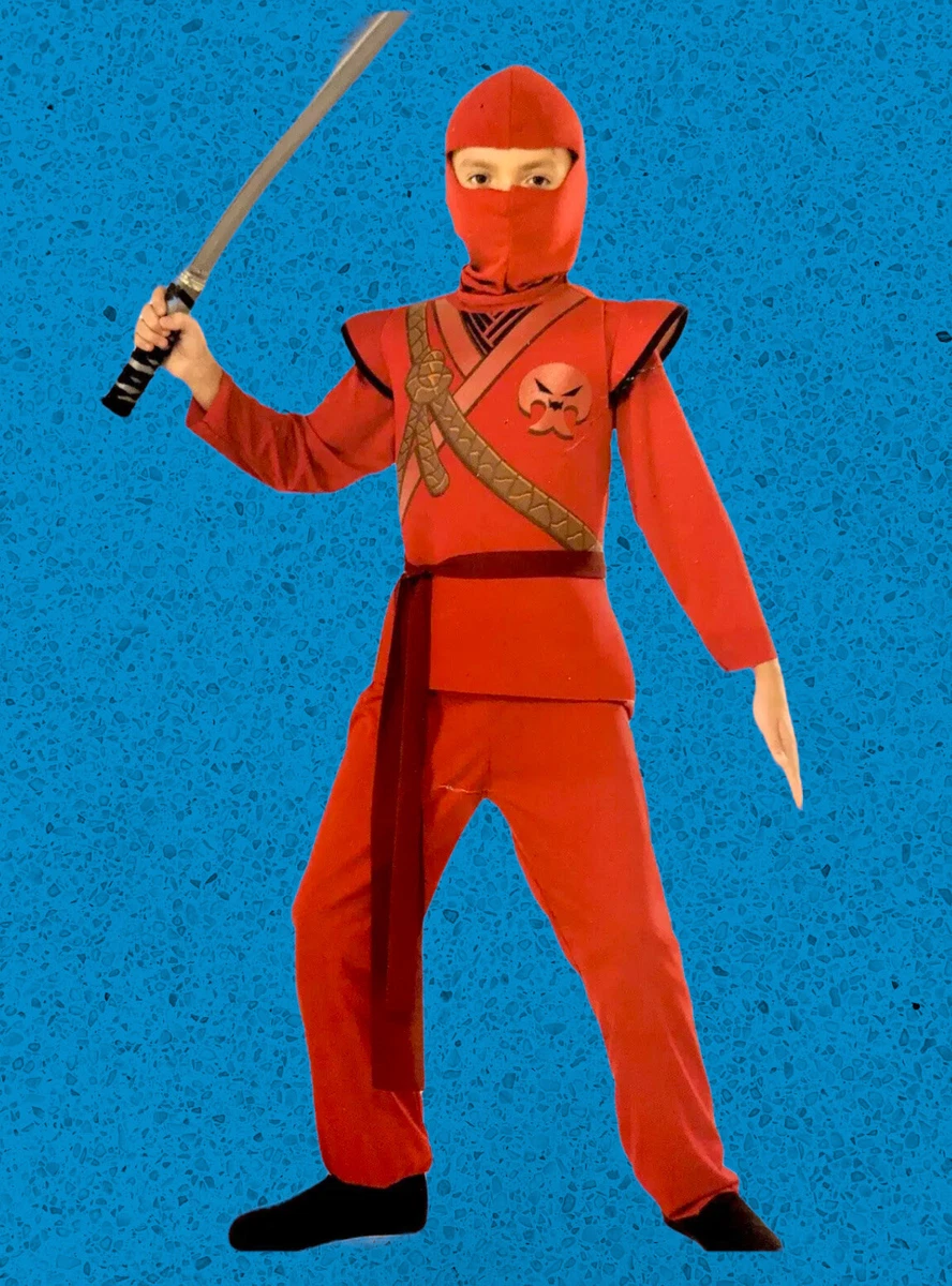 Rubies Boy s L 10 12 RED DRAGON WARRIOR NINJA Costume Halloween 4 PC NEW