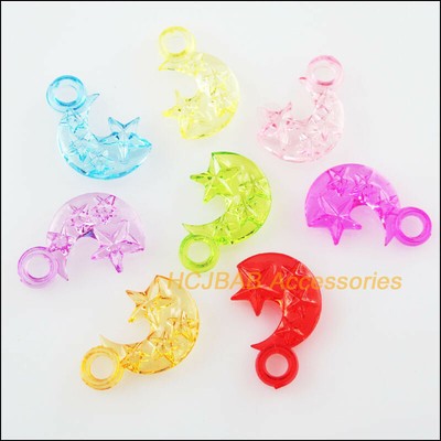 70 New Moon Star Charms Acrylic Plastic Pendants Clear Mixed 13x20mm
