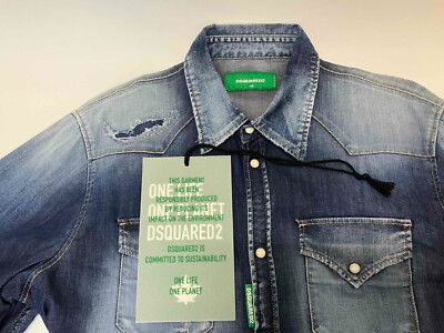 Dsquared2 Classic Stretch Denim Shirt Stonewashed Green Label