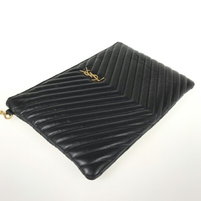 Yves Saint Laurent 440222 Clutch Bag Handbag YSL Leather V-stitch