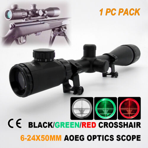 New Tactical Rifle Scope 6-24x 50mm AOEG Mil Dot Sight Hunting +20mm Rails Mount - Picture 1 of 6