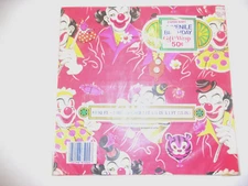 Vtg Papercraft Juvenile Birthday Clowns Pink Orange Gift Wrap Wrapping Paper