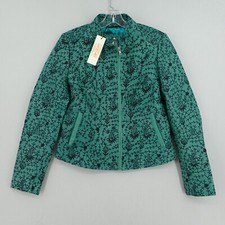 Nwt Gatsbylady London Lambs Leather Moto Jacket Us 6 Green Embroidered Floral