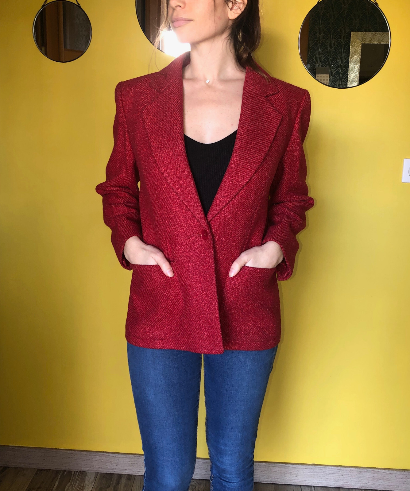 Carino Giacca Lana Seta Rosso Vintage Yves saint laurent Multi Taglia 40 (DELL)