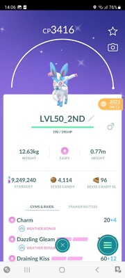  PVP BEASTS!   LVL50 SHINY SYLVEON +2ND MOVE!  - PKMN GO - NON REGISTERED!