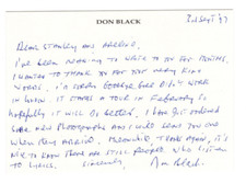 Don Black Signed Note 1997 / Autographed Lyricist James Bond Themes /Thunderball